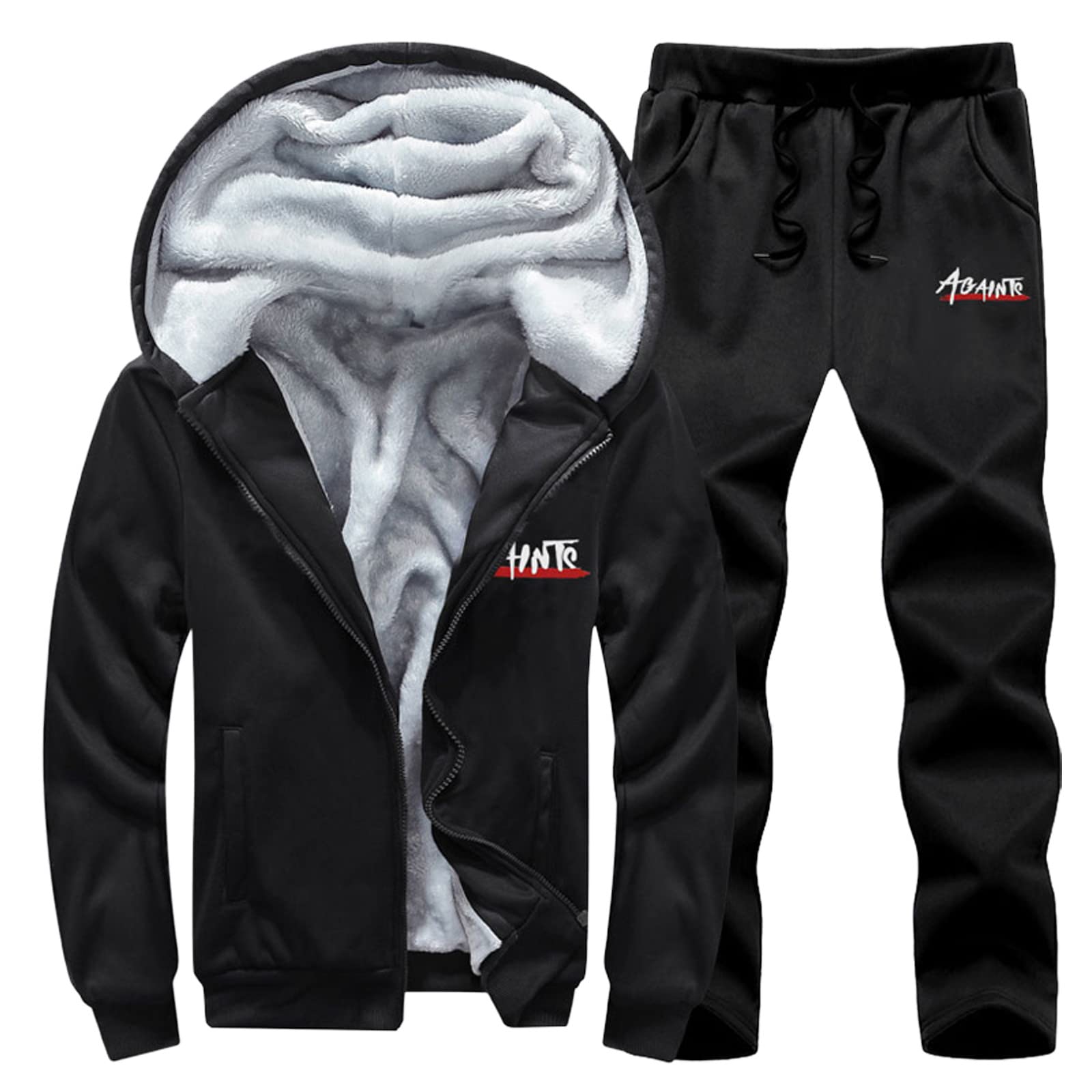 Generico Tuta Uomo con Lettere Stampa Set Sportivo Y2K Tute da Jogging Hip Hop Felpe Cappuccio e Pantaloni Top Larghi Sportivi Felpa Tracksuit,Tuta Invernale Uomo,Regalo Natale Halloween Capodanno