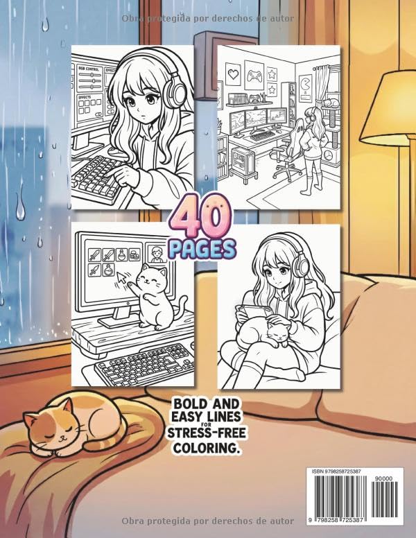 Cozy Gamer Coloring Book for Adults: Relaxing Vibes, Digital Printable Pages for Stress Relief: 40 Unique Illustrations for Lofi Aesthetic & Mindful Self-Care (Spanish Edition) image 3