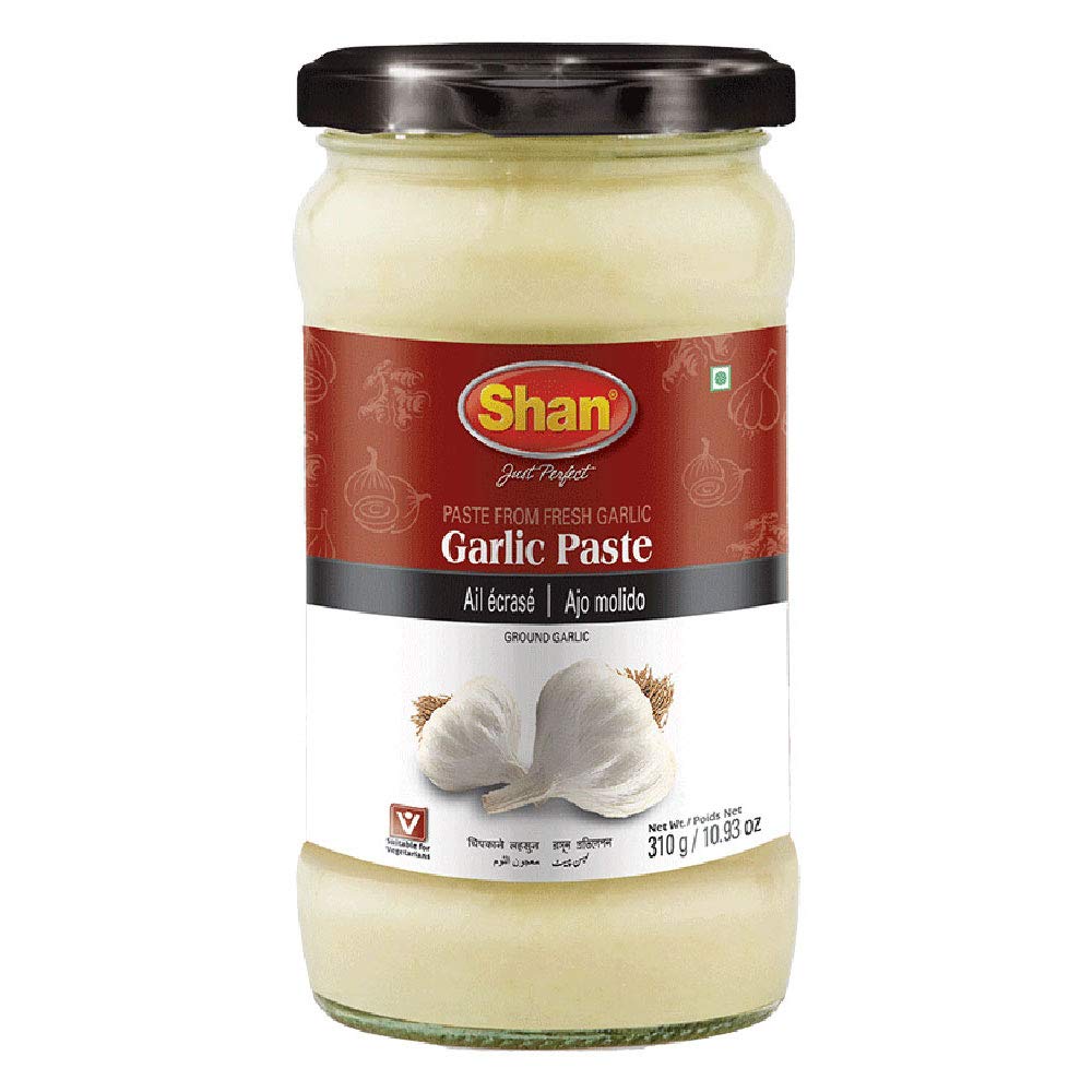 Shan Garlic Paste 10.93oz (310g) - Fresh Vegan Garlic Paste in Airtight Glass Jar for Authentic Indian Pakistani Dishes