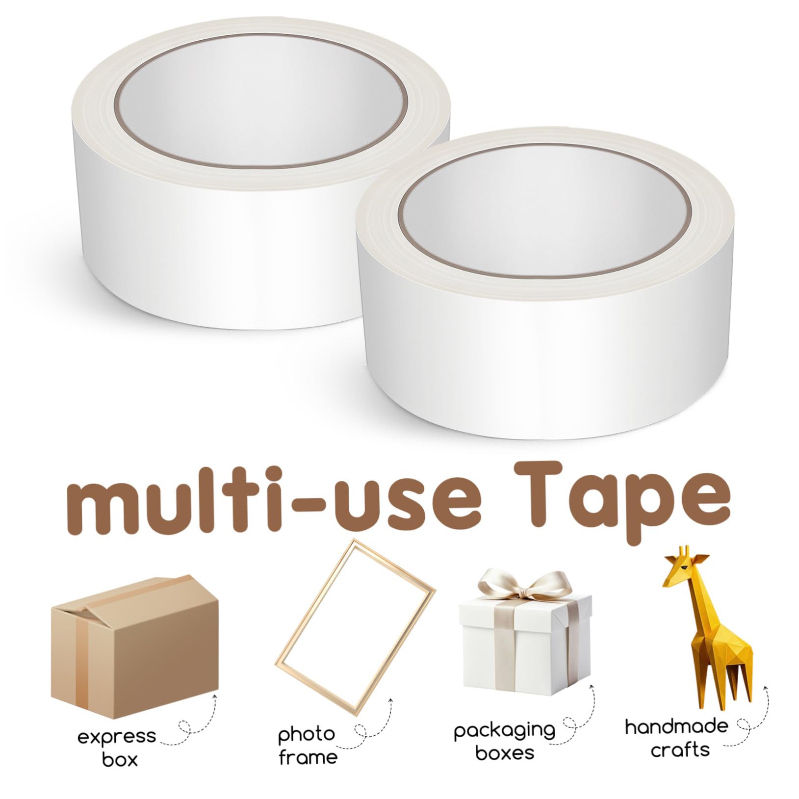 UKCOCO Ruban Adhésif D’emballage Papier Kraft Blanc 45 Mm x 30 m Autocollant Inscriptible 2 Rouleaux Polyvalent Pour Scellage Et Fixation Colis Usage Quotidien