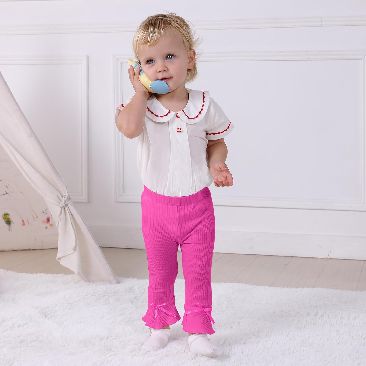 Newborn Toddler Baby Girl Pants Leggings Ribbed Straight Flare Infant Girl Pants Leggings Bell Bottoms 5 Packs - Image 3