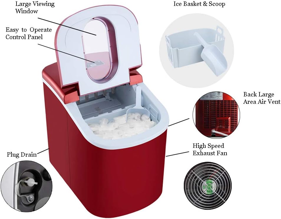 Portable Ice Maker Machine Countertop for Home, Ready in 8 Mins Ice Cube Maker, Make 26 lbs Ice in 24 Hrs Perfect for Parties Mixed Drinks, Electric Ice Maker 2L with Ice Scoop and Basket, Easy-Use