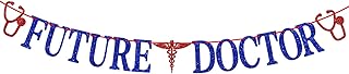 Future Doctor Banner, Congrats Doctor Bunting Sign, PhD Degree/Medical School Survivor Graduation Party Decoration Supplies, Blue Glitter