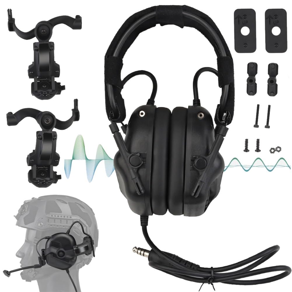 Audífonos tácticos para caza de tiro, reducción de ruido, protección auditiva con cable, con adaptador de riel para casco de micrófono