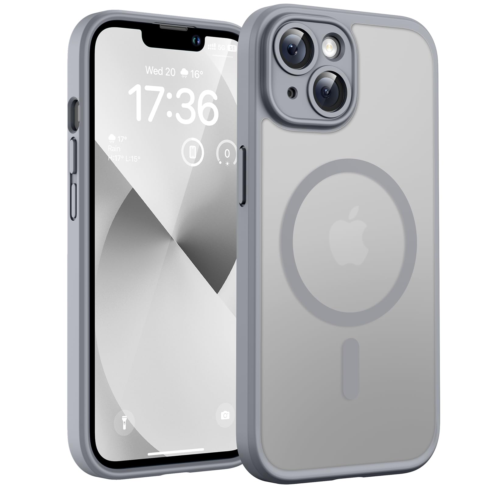 TOCOL Cover Magnetica per iPhone 13 6,1 Pollic, Compatibile con MagSafe, Protezione Fotocamera Integrata, Custodia Antiurto Traslucida Opaca, Titanio Grigio