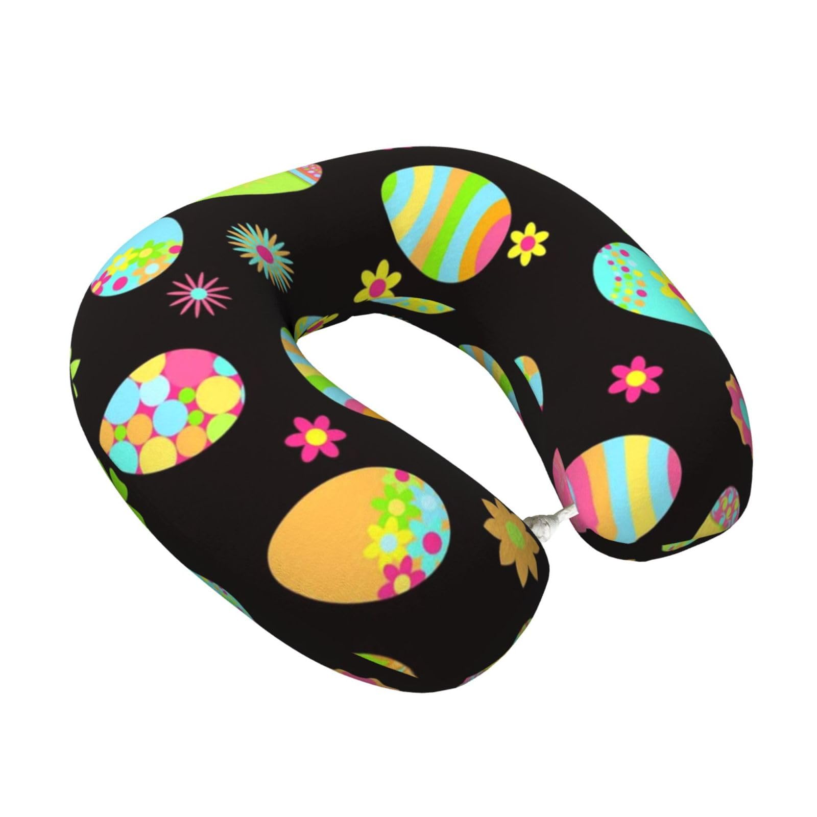 LKYMOH Happy Easter Colorful Easter Eggs, Travel Neck Pillow U-Shaped Memory Neck Support Soft Comfortable With Washable Cover For Airplane Car Traveling and Office