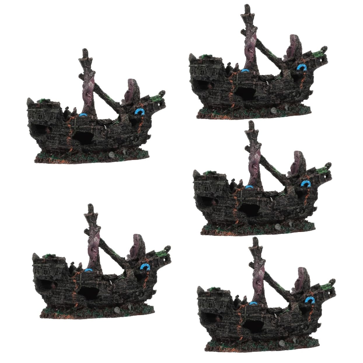 Mipcase 5 Pièces Bateau de Paysage ruines de Bateau de réservoir de Poissons boîte Piscine air Naufrage Ornement résine Aquarium décor d'épave d'aquarium décor de Bateau d'aquarium Brown