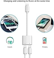 Vista 4 de Certificado MFi de Apple Adaptador divisor de auriculares para iPhone, 2 en 1, cargador Lightning doble, adaptador de audio auxiliar para iPhone