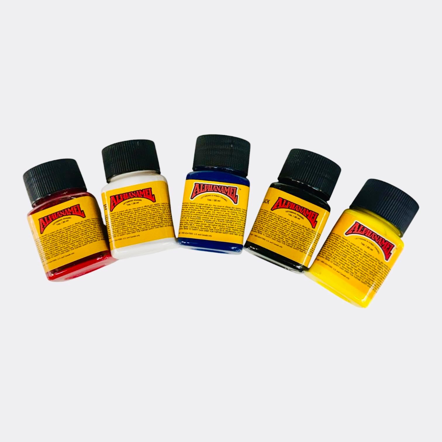 AlphaNamel Hobby/Model Enamel Paint Primary Pack - 5 Essential Colors - Oil-based, Fast Drying, Suitable for Miniatures, Metal, Plastic, Vinyl, Wood and Rubber