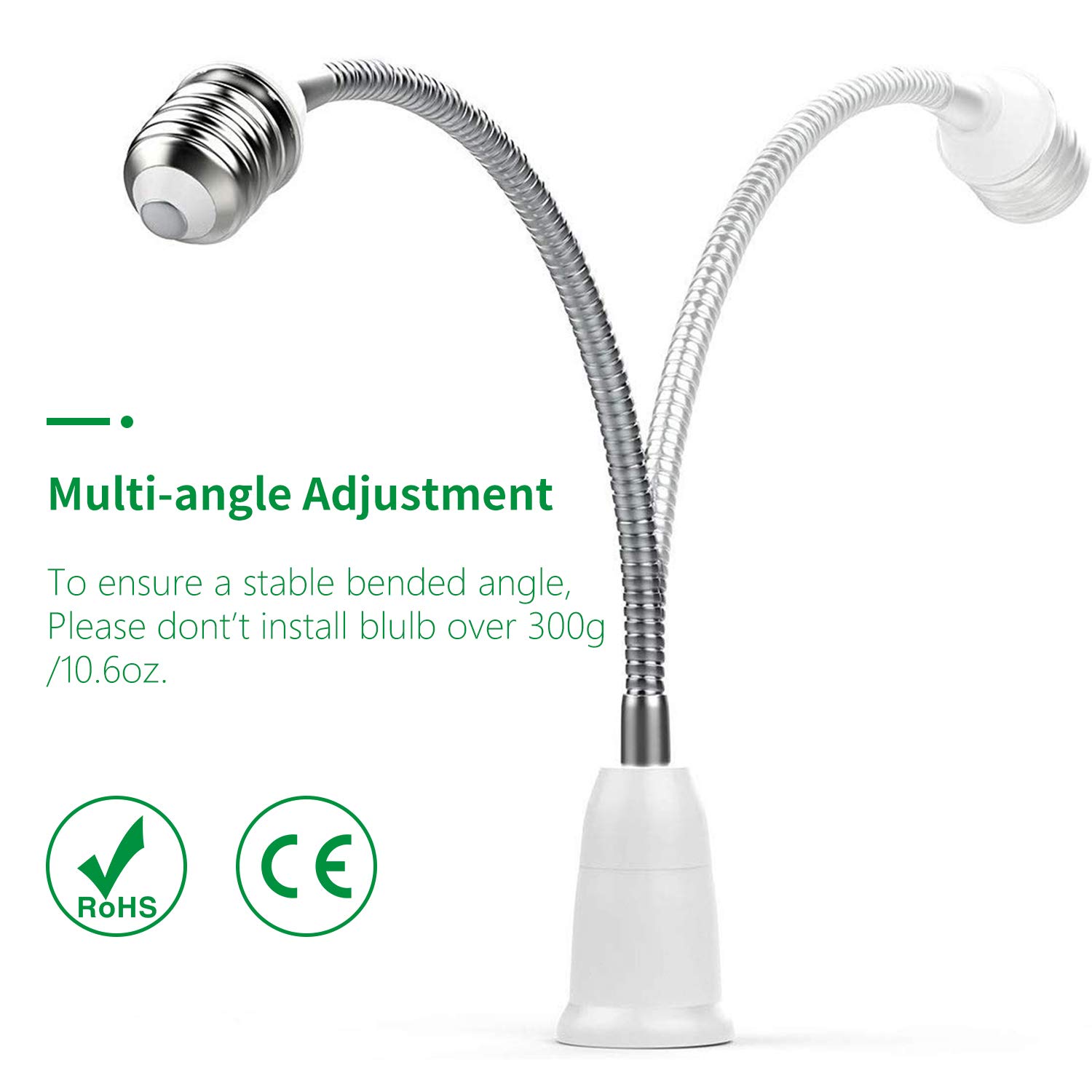 Free Shipping 🛒 2 Pack E26 to E26 Light Socket Extender Lamp Bulb Adapter,All-Directional Adjustable Standard Medium Light Bulb Socket Converter(11.5Inch /2 Pack)