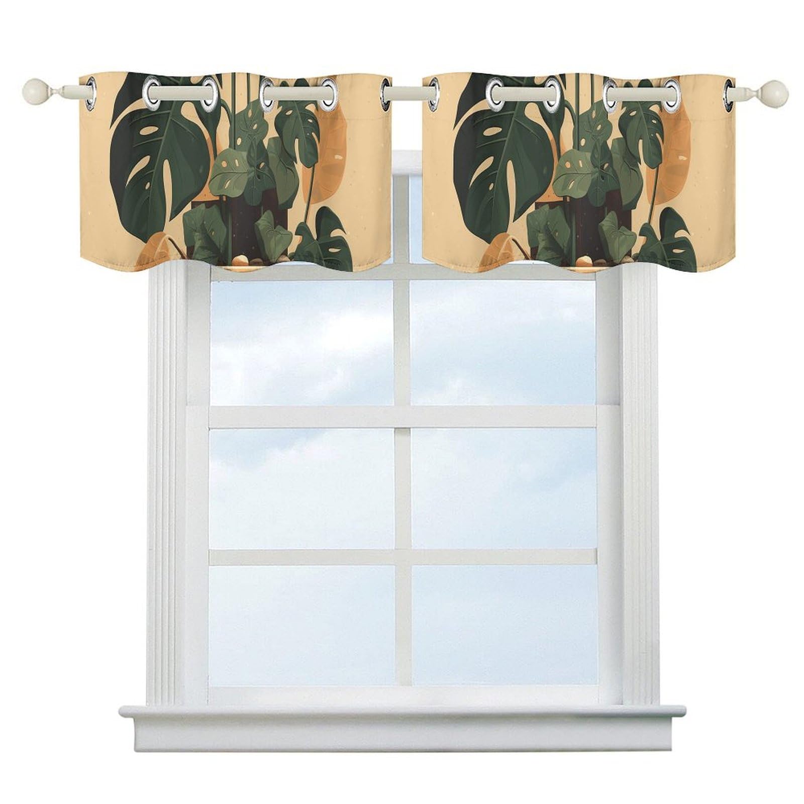 Rideaux de cuisine thermiques gris Monstera pour salon et ferme