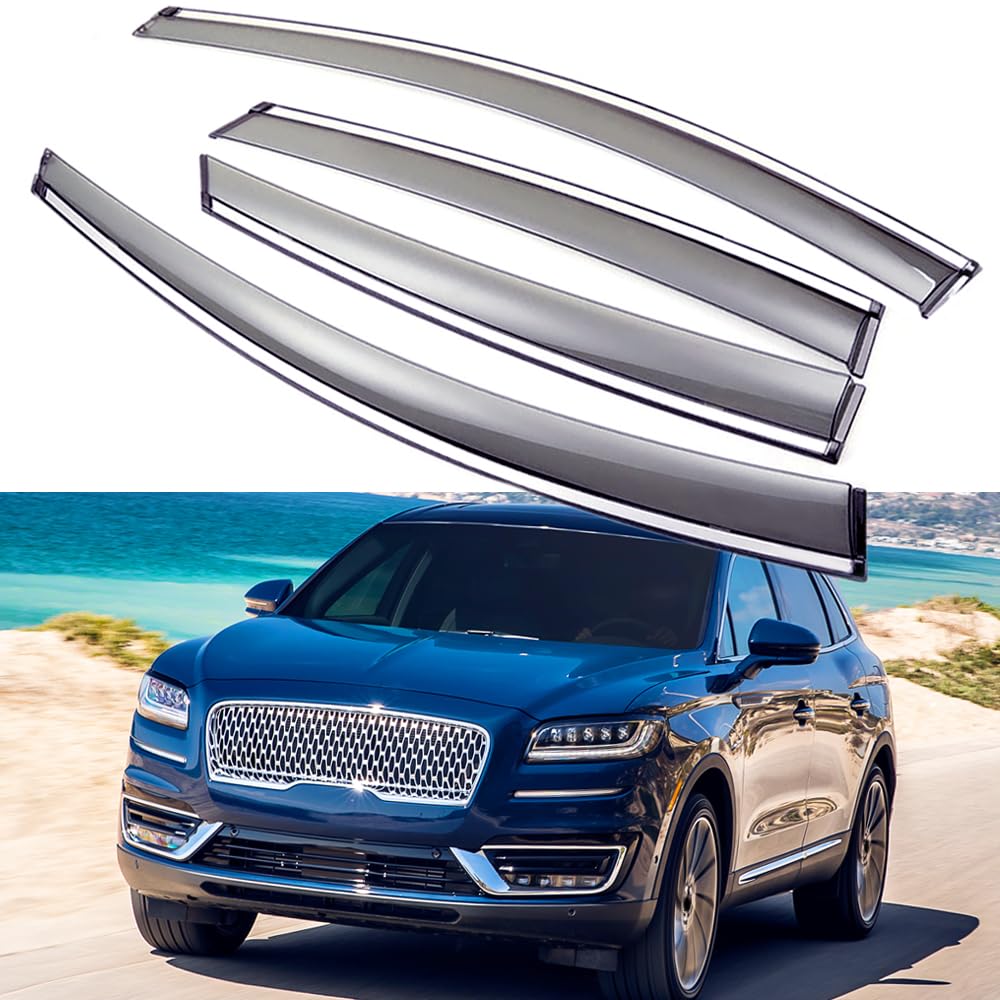 Side Window Visors Wind Deflectors Sun Rain Guards Compatible with Lincoln Nautilus 2019-2023 and MKX 2016-2018, Tape-On 4 pcs