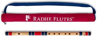 Radhe Flutes | C Sharp Right Handed Middle Bansuri | Dark Blue & Red | Tuned With Tanpura A=440Hz | PVC Flute + Velvet Cover + Hindi & English Flute Lessons