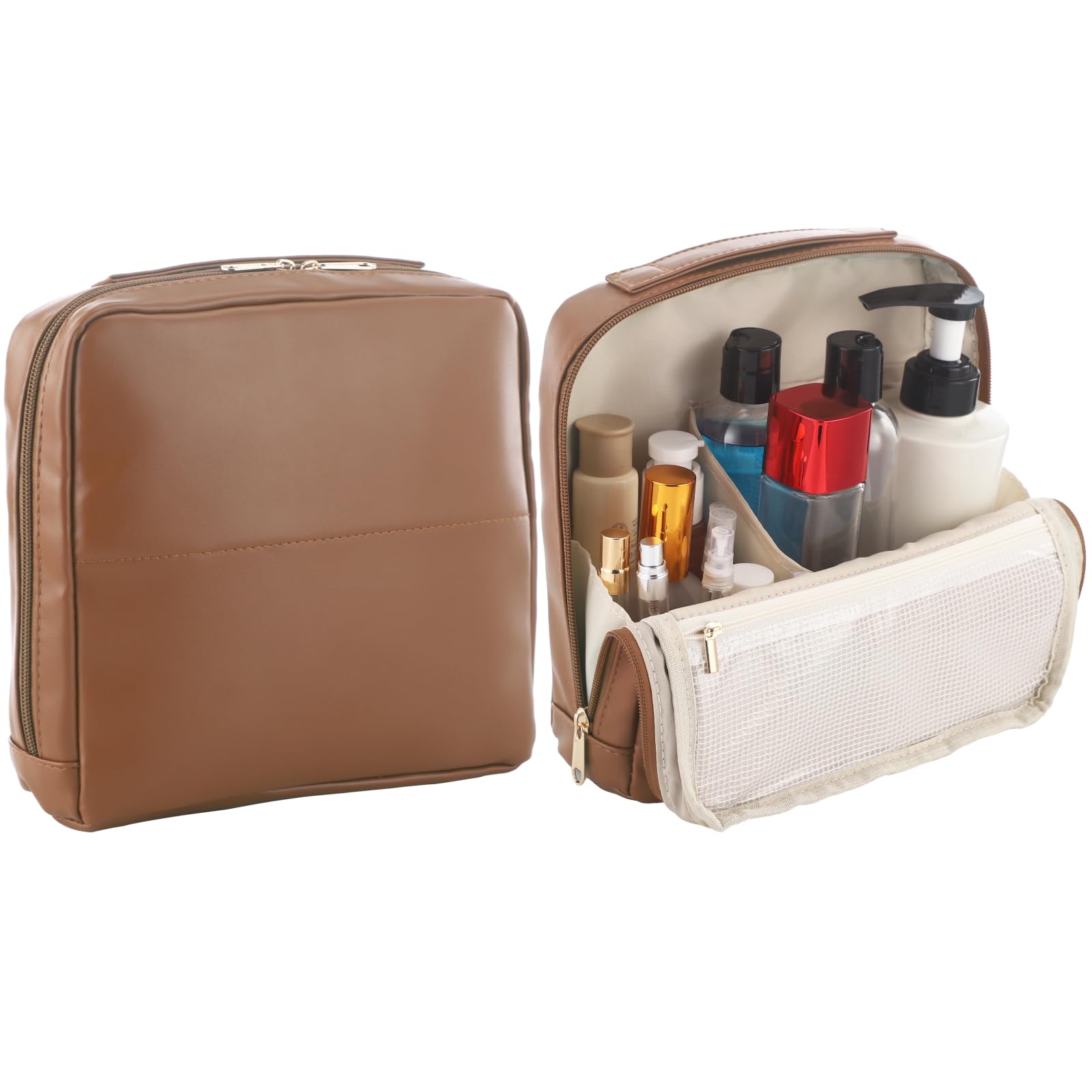 Trousse cosmétique Debout à Prise métallique, Grande capacité, Organiseur de Toilette Portable, étui de Voyage en Cuir PU imperméable, Ouverture Verticale, pour Sport et Camping