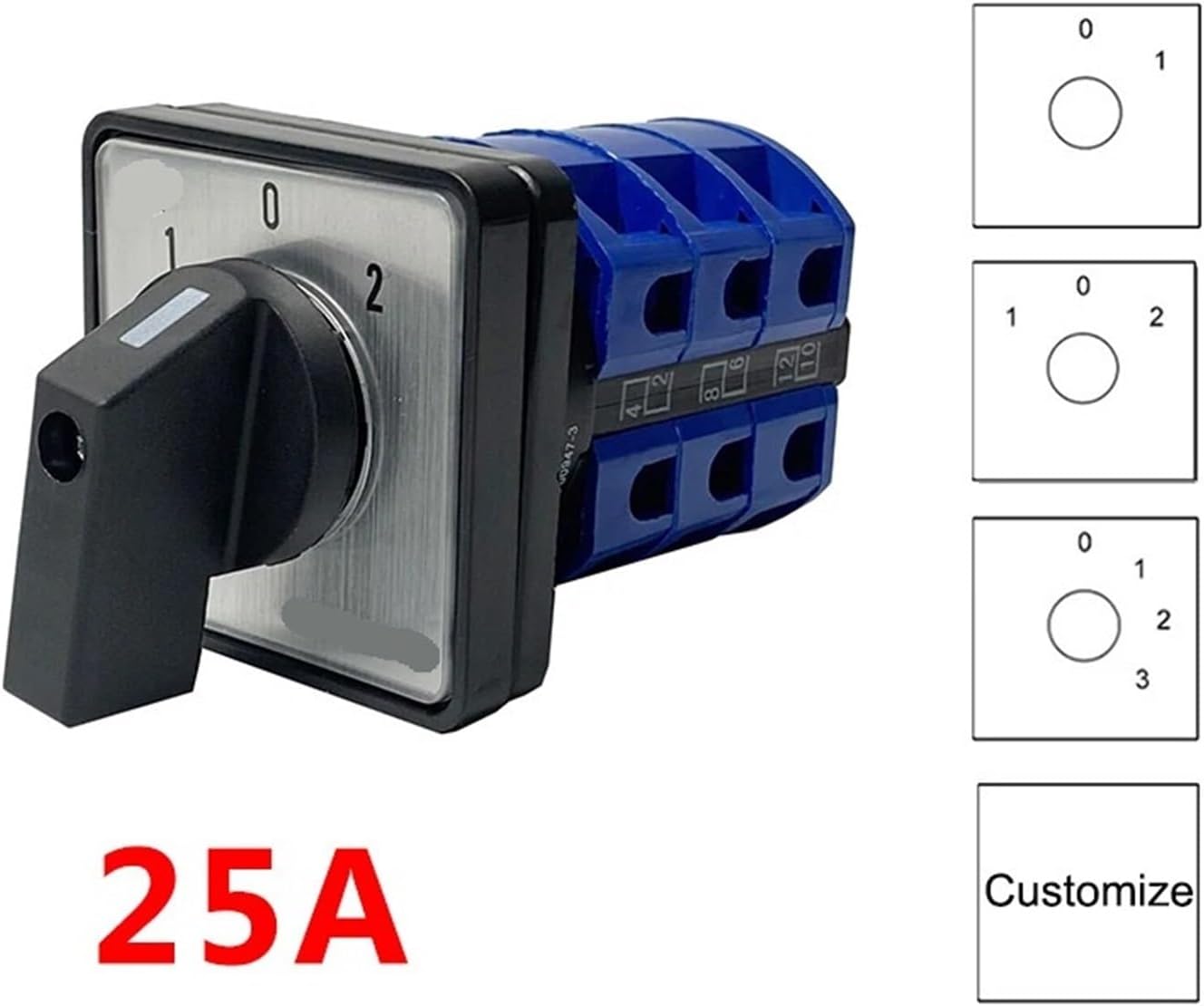 25A Changeover Rotary Cam Switch Three Postions 690V 3 Poles 12 Terminals Manual Selector Silver Contact YMW26-25/3(0123)
