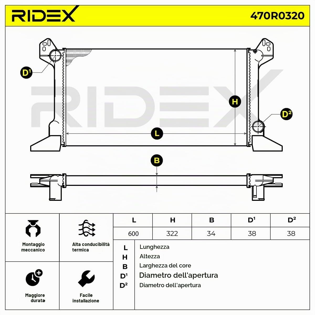 RIDEX 470R0320 Radiatore motore Compatibilità con FORD TRANSIT Furgonato T