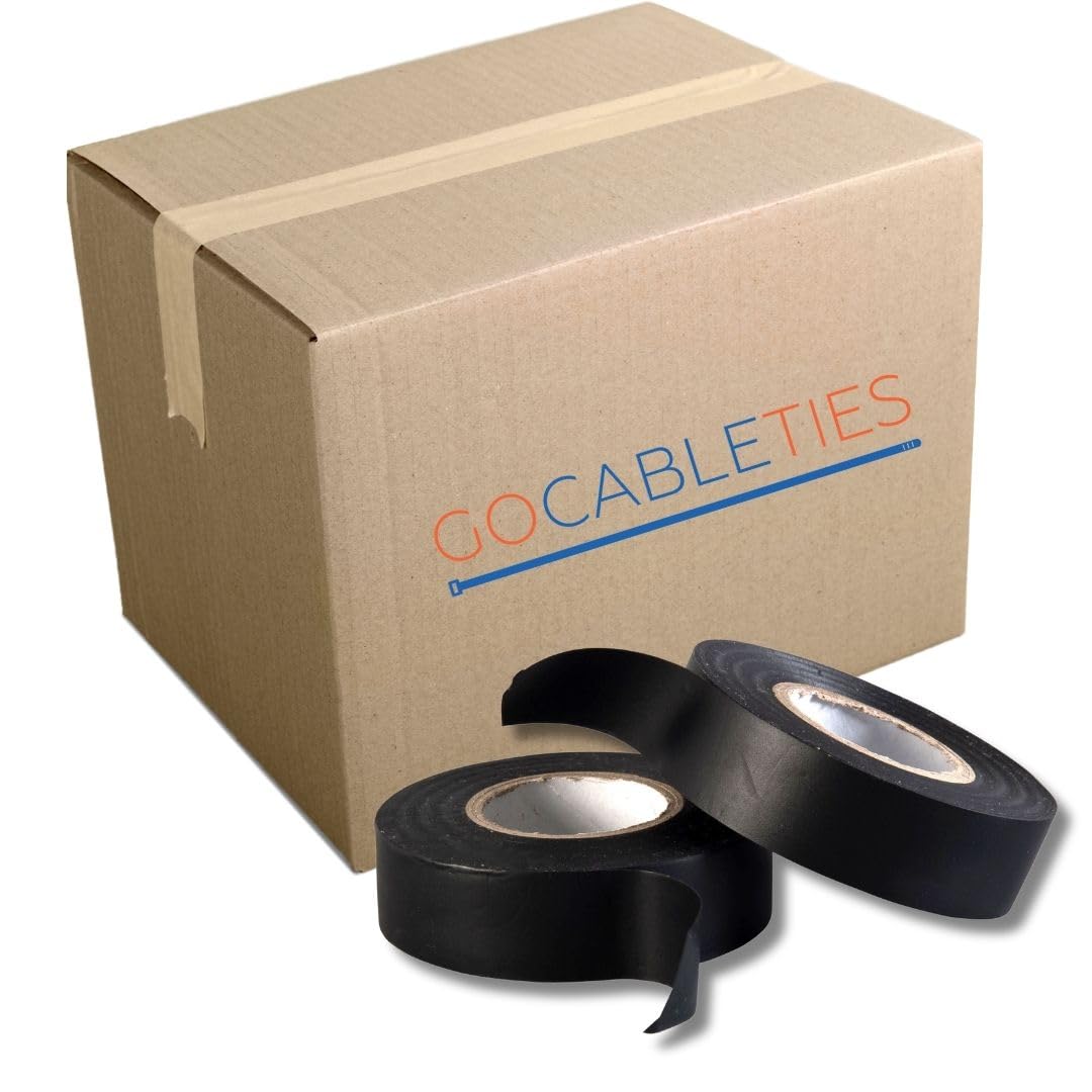 Gocableties Black Electrical Tape, 19mm x 20m, Bulk Box of 100 Rolls, Strong Self-Adhesive PVC Insulation Tape for Insulating, Repairing and Protecting Electrical Wires