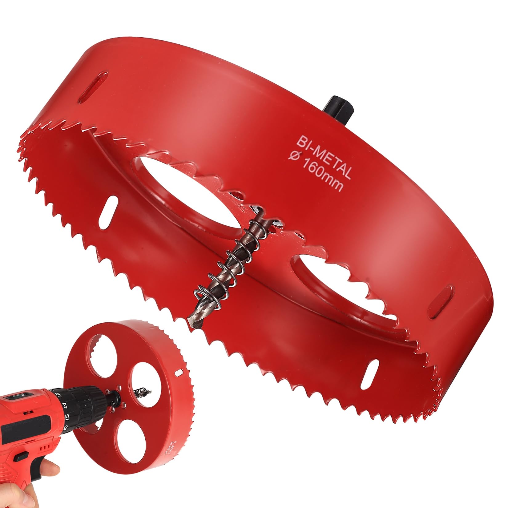 RunXinDa160mm Bi-Metal Hole Saw – M42 HSS Heavy Duty Core Drill Bit with Hex Shank & Pilot Drill for Wood, Plastic, Drywall, Sheet Metal & Thin Steel(1pcs-160mm)