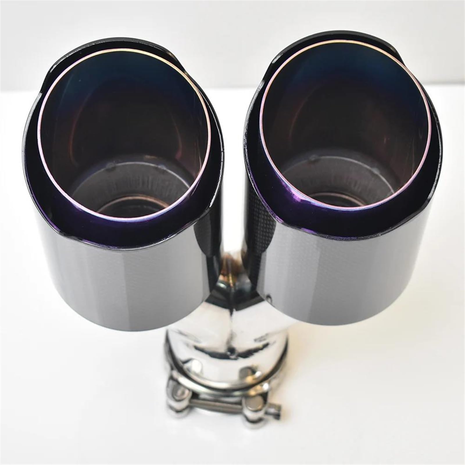 Punta Di Scarico Terminale Di Scarico Universale Viola Centrale 1 pezzo. Terminale Di Scarico Doppio In Acciaio Inossidabile Al Carbonio Lucido Dritto Uguale Lunghezza Silenziatore Auto(63-101mm)