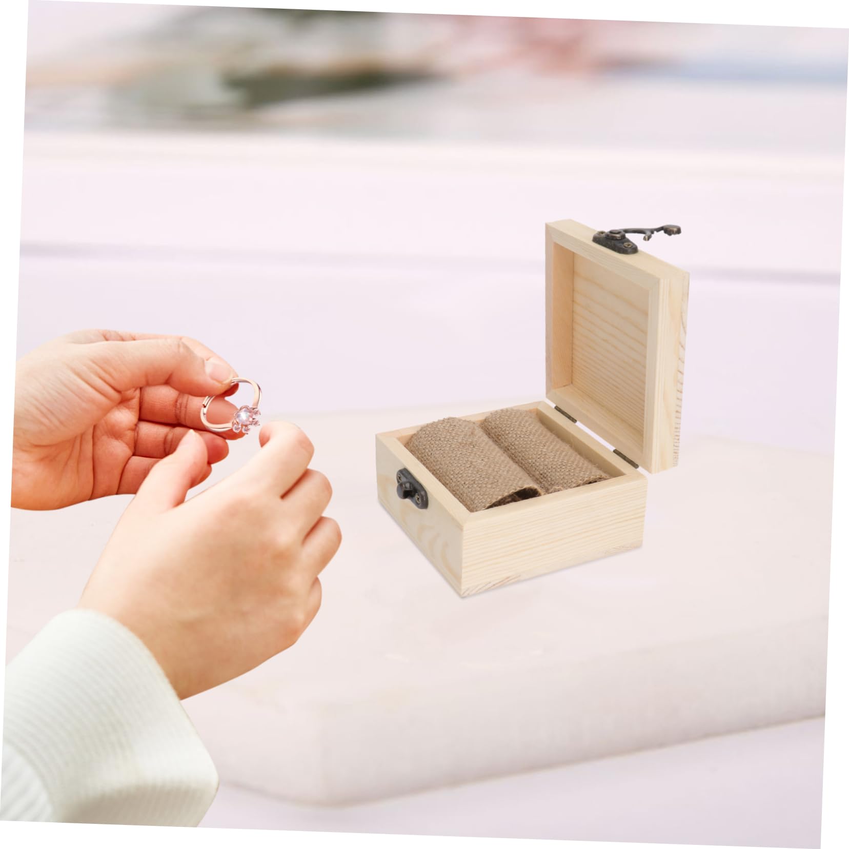 3pezzi Scatola Per Anelli Legno Vintage Portagioie Rustico Per Matrimonio e Fidanzamento Contenitore Con Copertura Per Proteggere Le Fedi Nuziali