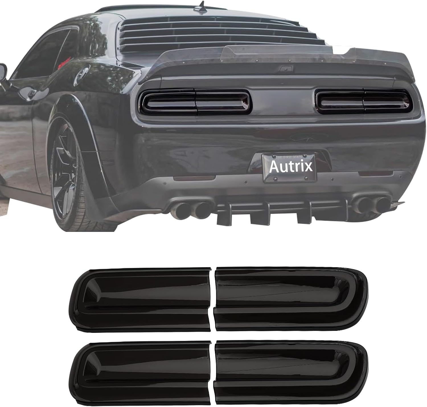 Smoked Tail Light Covers Rear Light Guards for 2015-2024 Dodge Challenger, Exterior Accessories Trim Kit Smoked Black 4PCS