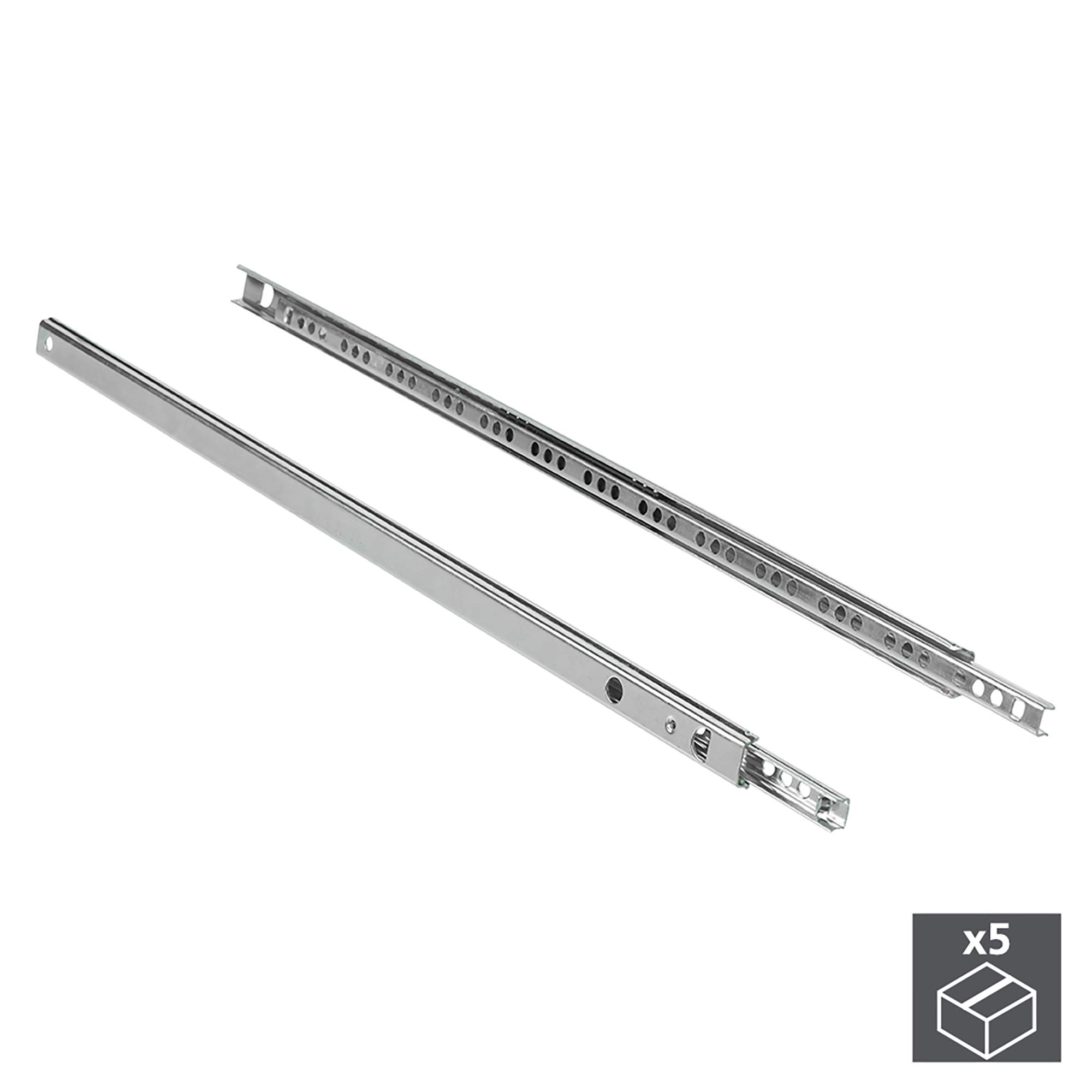 Emuca 3009605 Lot de 5 paires (10 pièces) Coulisses/​Glissières à Billes Extrait Partie 17mm x 214mm pour Tiroir