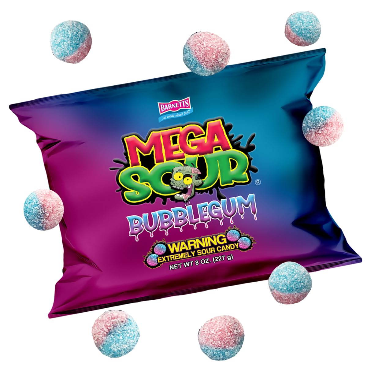 Barnetts - Mega Sour Candy Bubblegum 227g - Trendy Sweet Bags - Traditionally Handmade Sweets - Sour Coating Lasts 20 Seconds - Candies for Party Bag, Gift Hamper, or Hamper Box