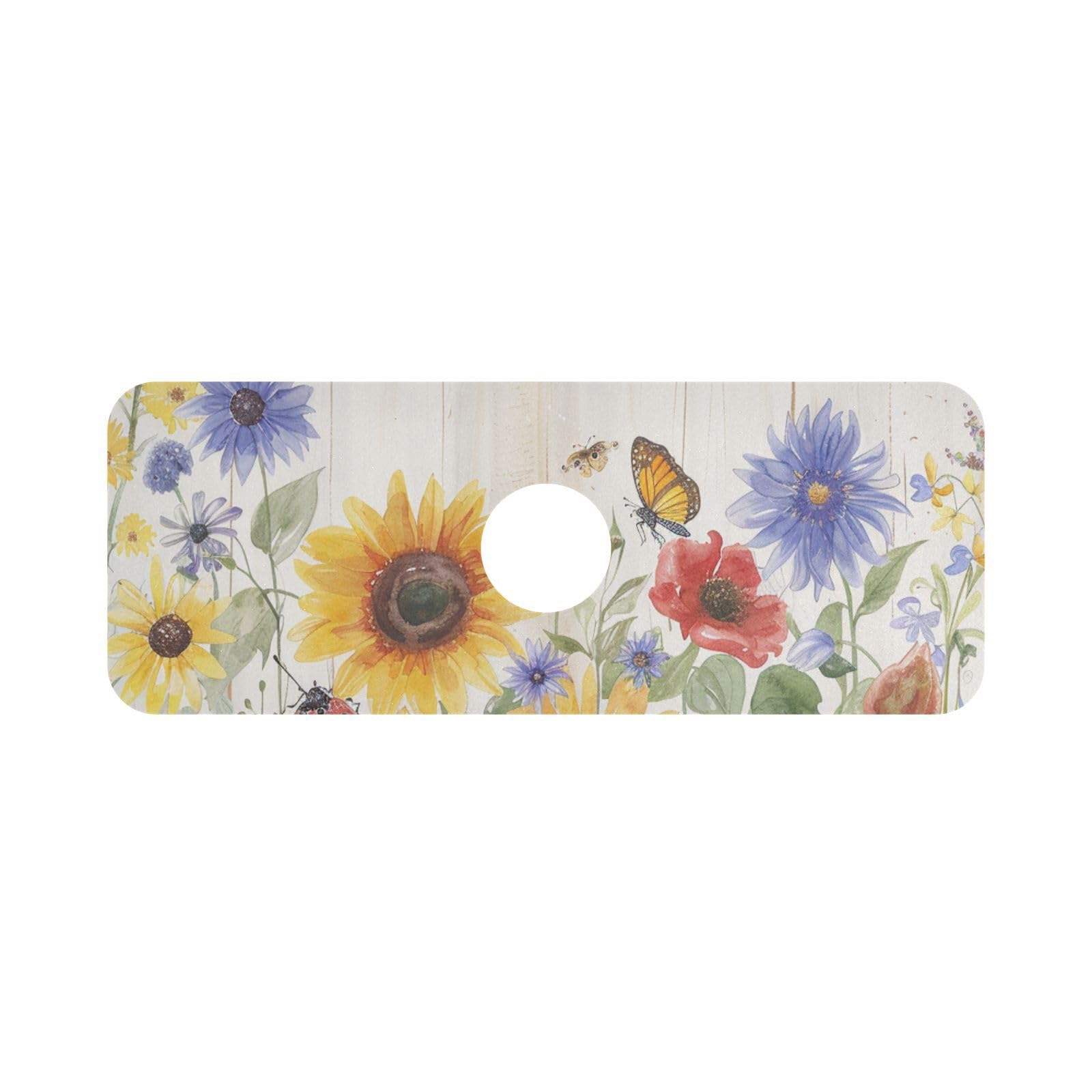 Watercolor Cornflower Butterfly Kitchen Sink Splash Guard Faucet Mat Diatomite Absorbent Pad for Bathroom RV 14.7x5.4in 1PCS water