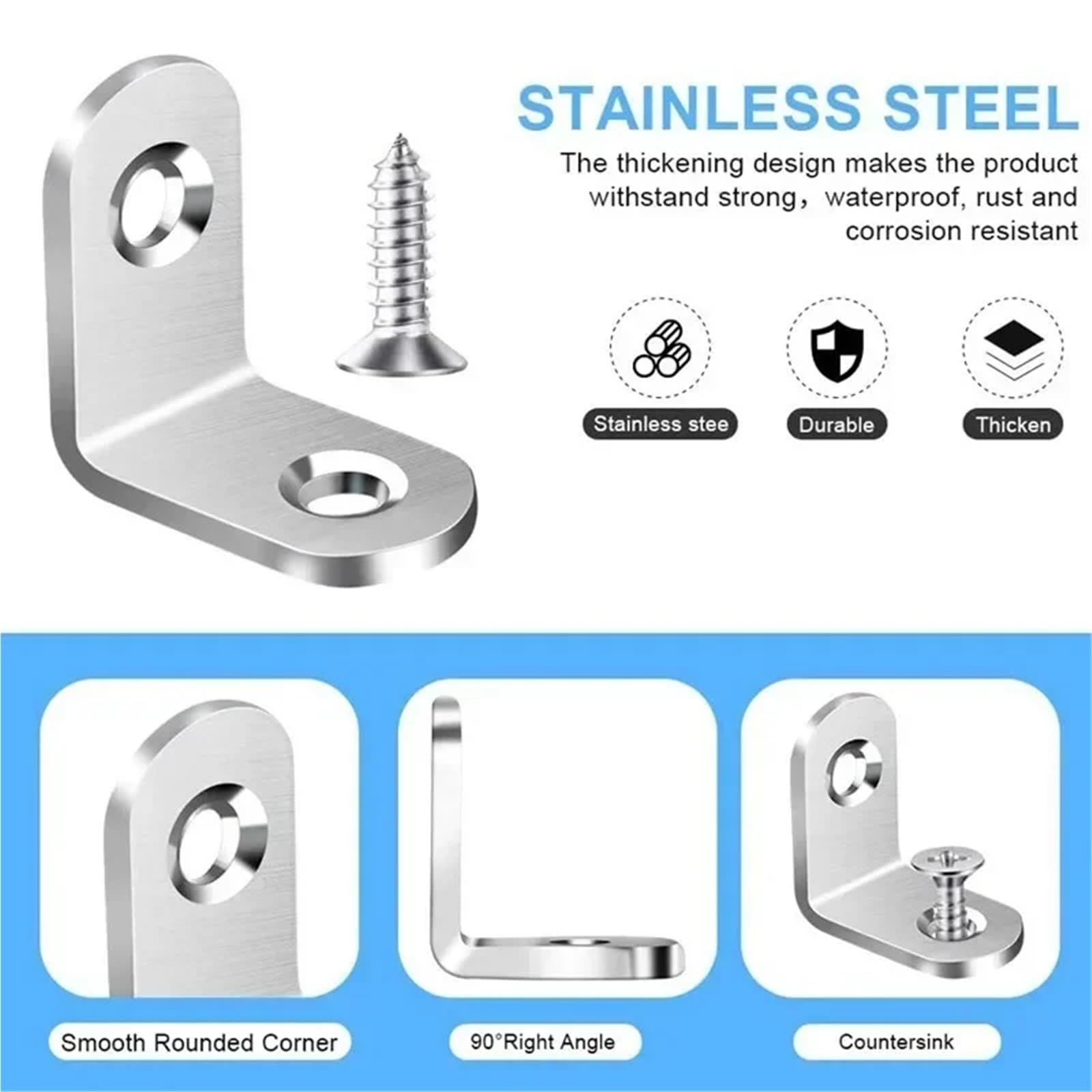 Escuadras Metalicas 1-50 piezas de sujetadores acero inoxidable en ángulo recto 90 grados con tornillo for muebles madera y gabinetes(20 Set)