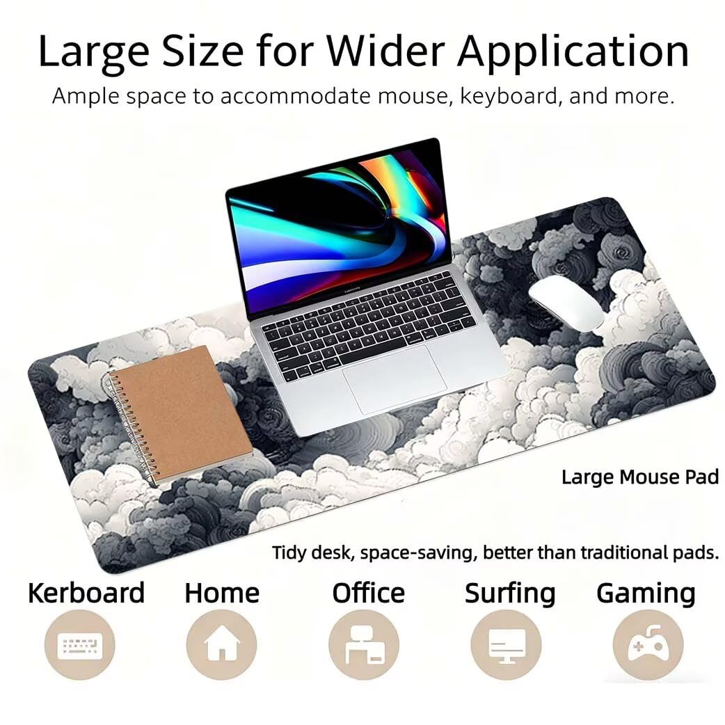 Lpfieonn Blatt Großes Schreibtischunterlage, XXL Schreibtischunterlagen, Schwarz XXL Wasserdicht Gaming Mousepad mit Vernähter Rand und Rutschfeste Gummibasis, für Laptop/Hause/Büro 120x60cm PF-2309