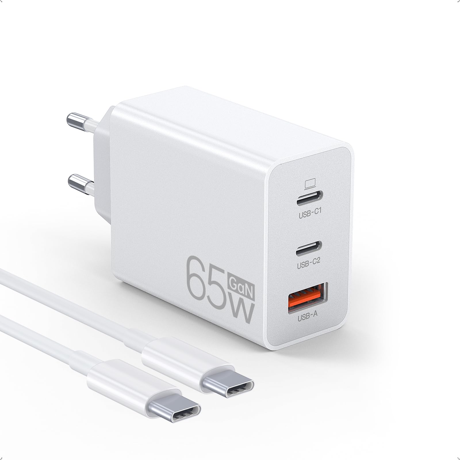 3 IN 1 USB C Ladegerät, 65W USB Schnellladegerät mit Ladekabel 2M, PD&QC USB C Netzteil für MacBook Air Pro M1/M2,iPhone 17 Pro Max/16/15/14/13,Switch,Galaxy S24 Ultra/S23/S22,Tablet, Laptop, Handys