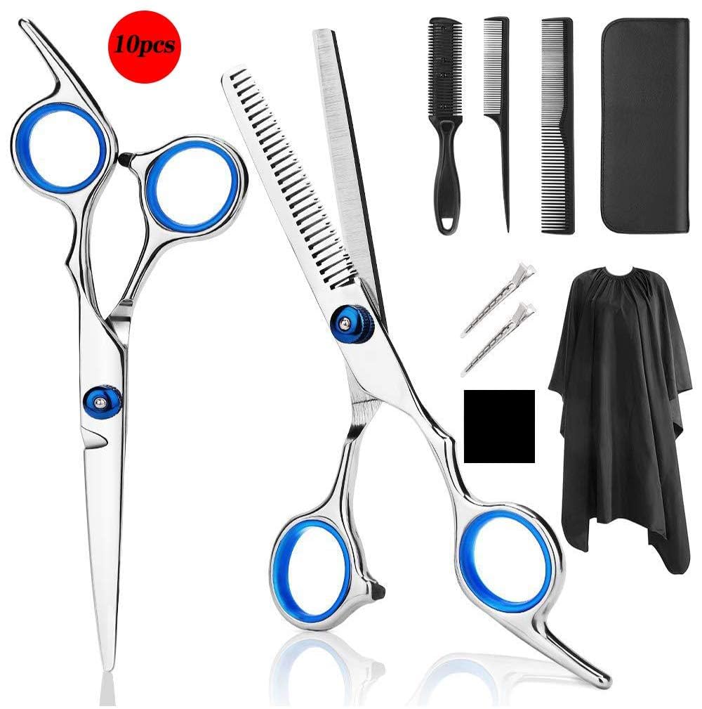 Professional Hair Cutting Barber Scissors Kit - 6.7 Inch Hairdressing Scissors with 3 Combs, Haircut Cloak and Hair Clips Hairdresser for Men and Women (10Pcs)-image-5