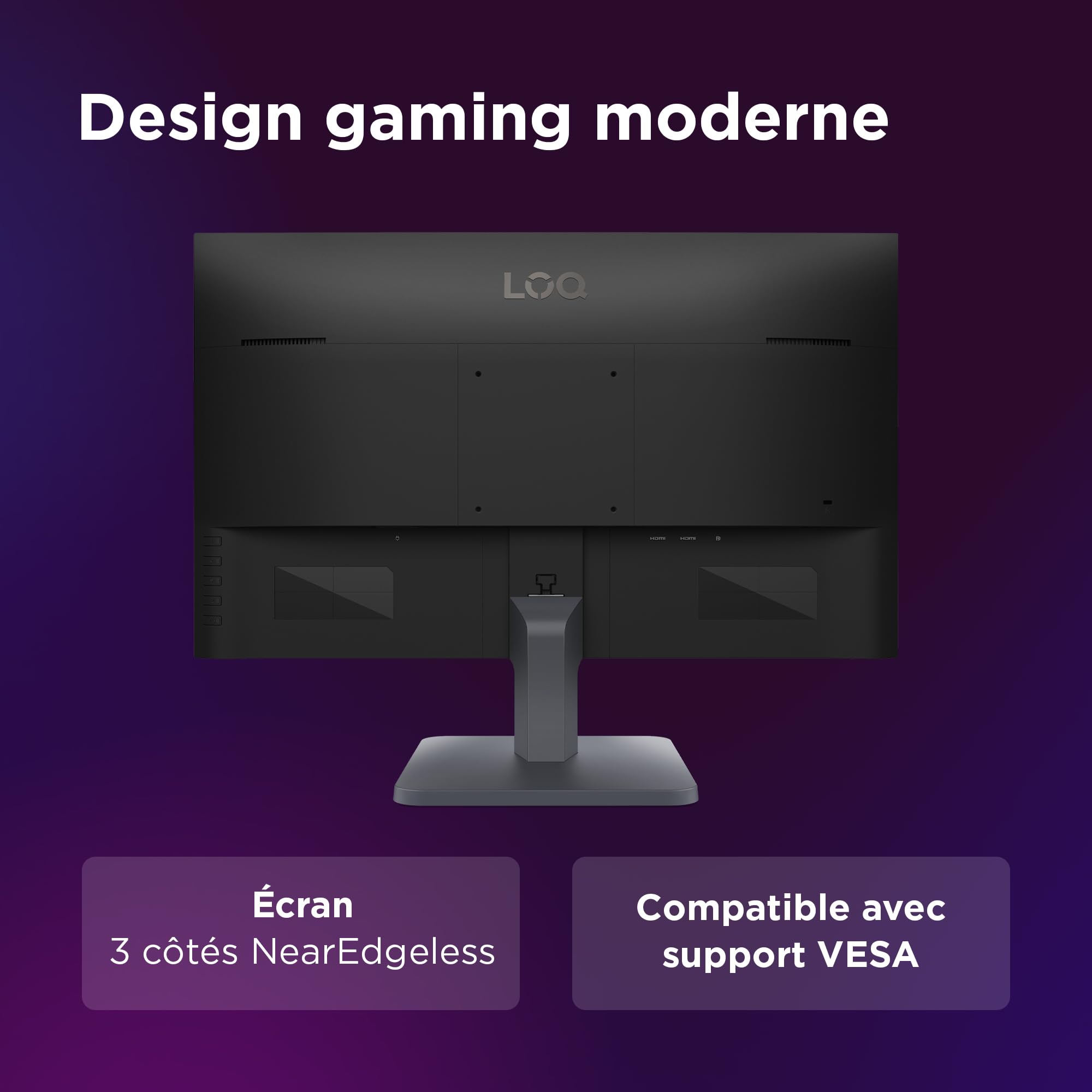 Lenovo LOQ 24-10 - Écran 23.8'' FHD (1920x1080, IPS, 200 Hz, 0.5 ms, 2X HDMI+DP, 99% sRGB, Cable HDMI) - Gris Lunaire