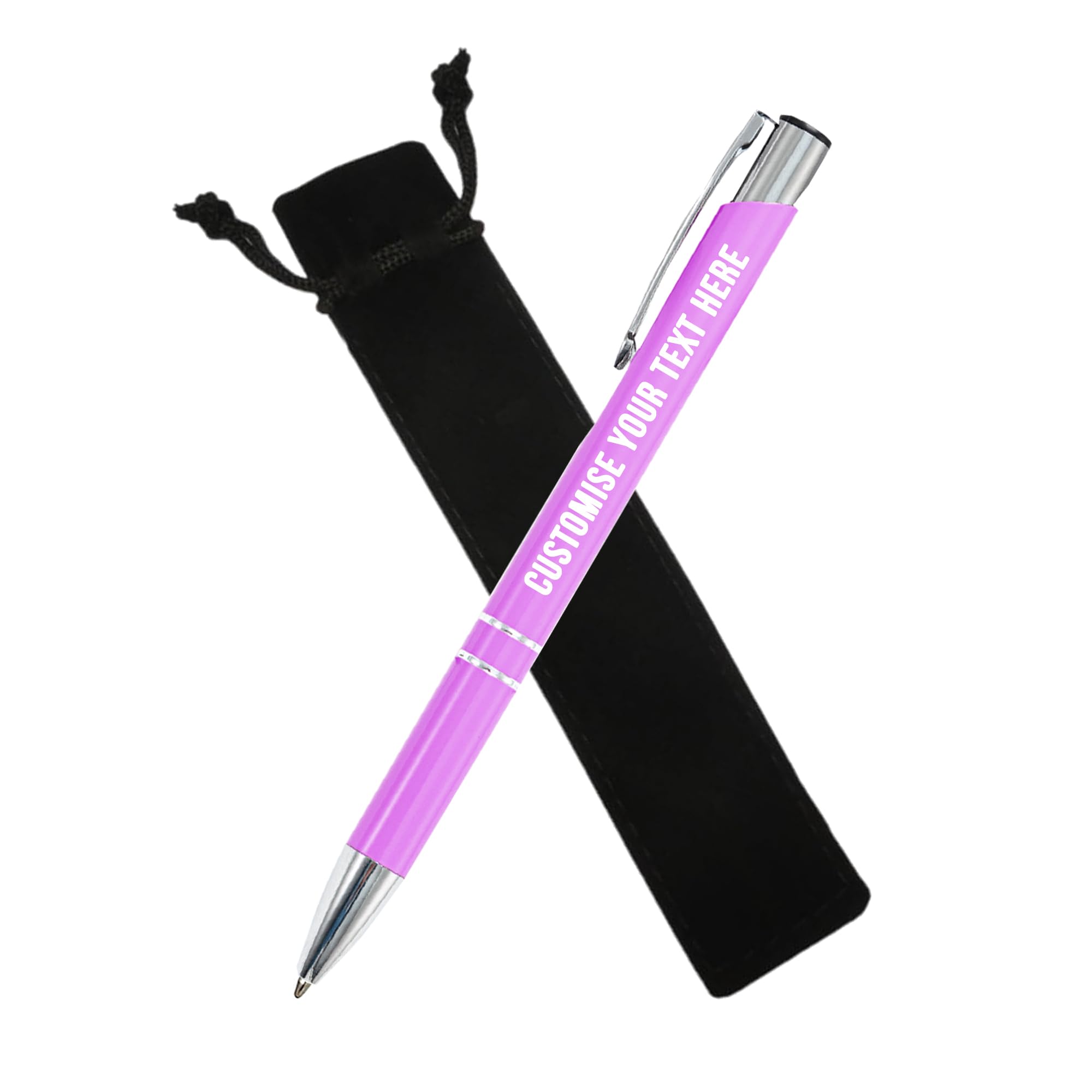 Trimming Shop Personalised Ballpoint Pen with Black Pouch | Customise with Your Name or Message | Black Ink Medium Point Refillable Engraved Pen for Men Women Business promotion Wedding Gift (Pink)