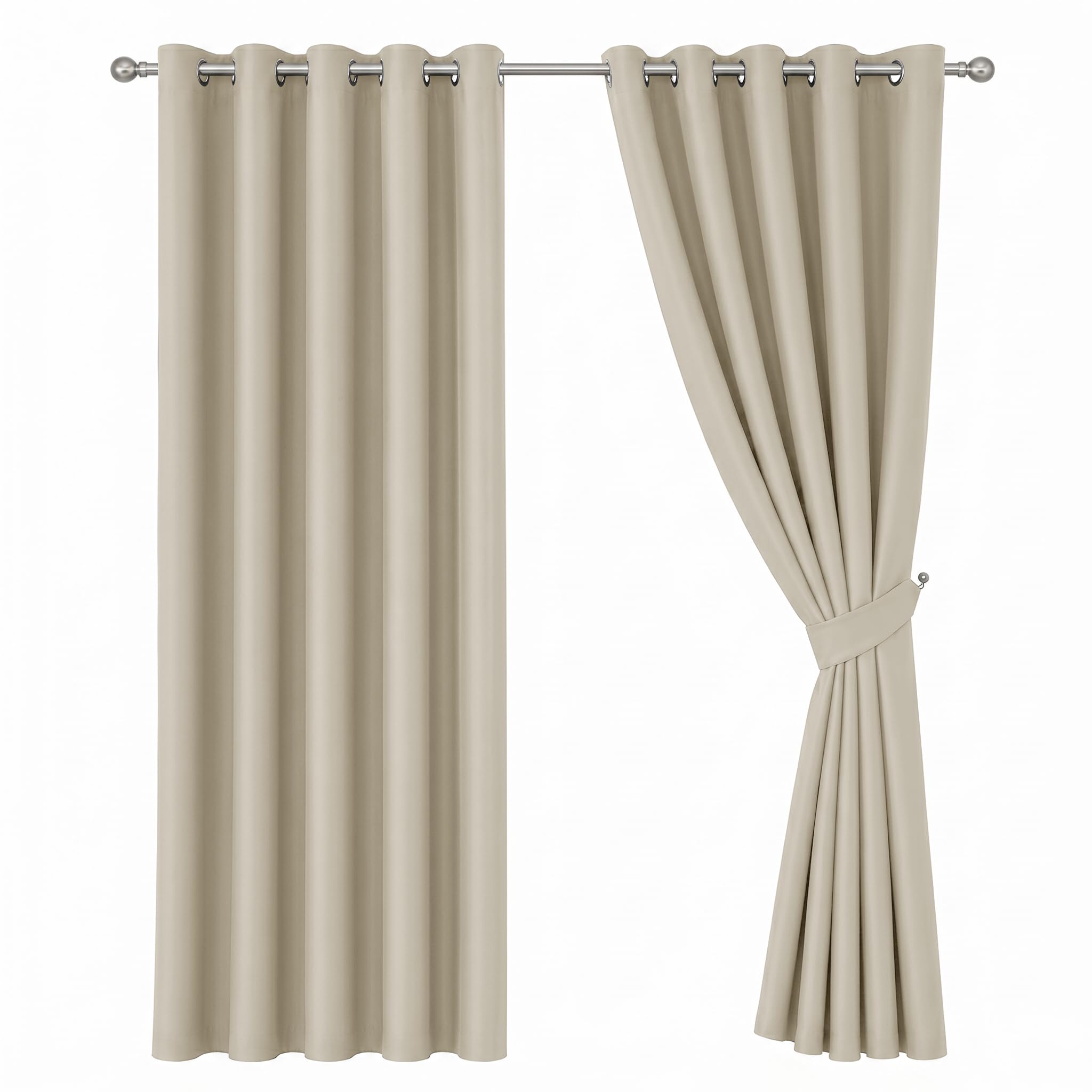 Oxford Homeware Cream Blackout Curtains For Bedroom 46X72 Inch Eyelet Curtains For Living Room Privacy Protection Window Curtains 2 Panels With Tiebacks