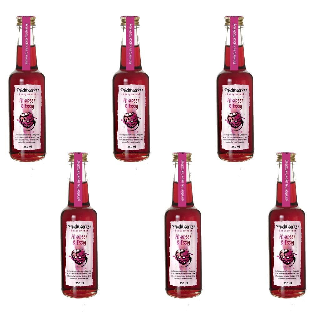Fruchtwerker | Himbeer & Essig | Mit Saft aus echten Früchten| 6er Pack | 6x 250ml Glasflasche