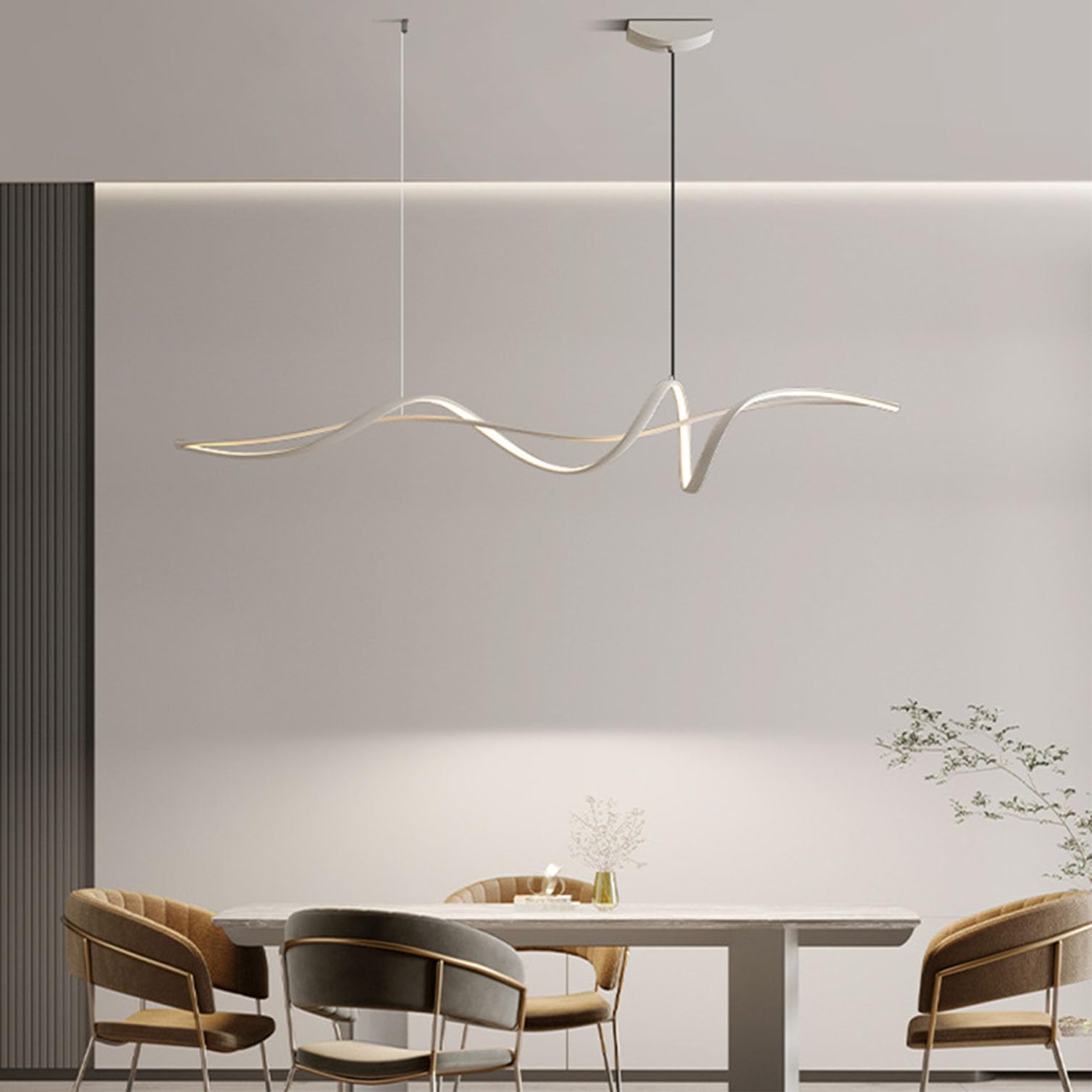 Dimmable LED Pendant Lamp Dining Table Lamp, Modern Pendant Lamp Dining Table, Linear Pendant Lamp with Remote Control, Chandelier for LED Living Room Dining Room Office Kitchen Lamp (weiß, 100 cm)