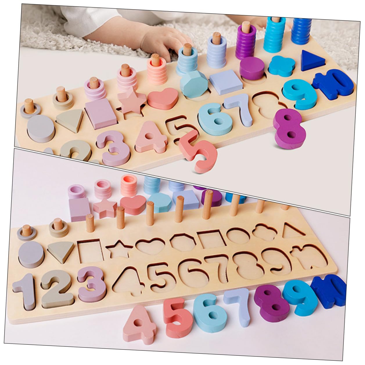 Hohopeti Juego Montessori de Madera Números y Formas Geométricas para Coordinación Mano-Ojo, Juguete Educativo para Bebés y Niños en Etapa de Aprendizaje