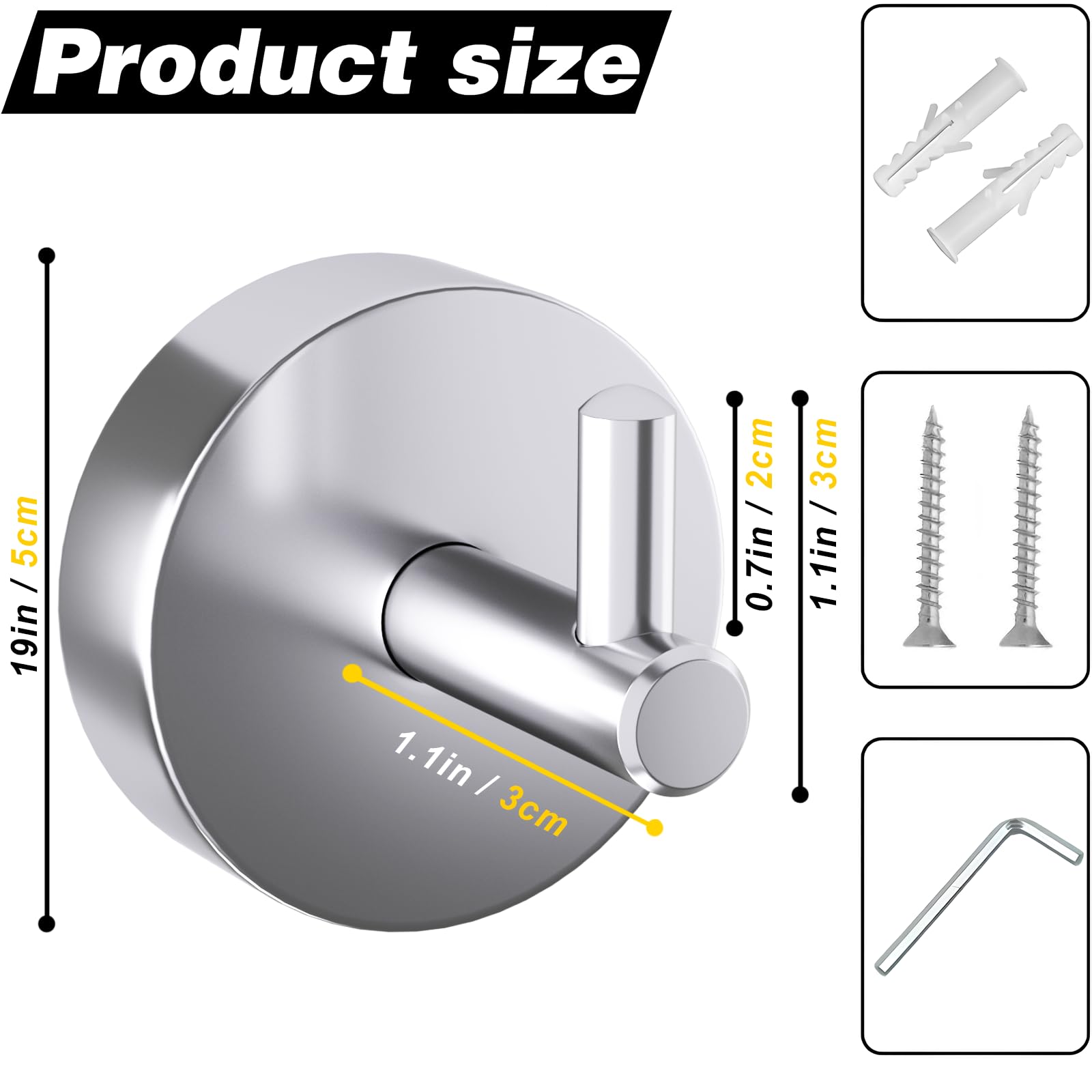 QNIIAED 2 Pack Towel Hooks for Bathrooms,Stainless Steel Door Hook Screw in for Coat Robe(Polished Stain Chrome) - Image 2