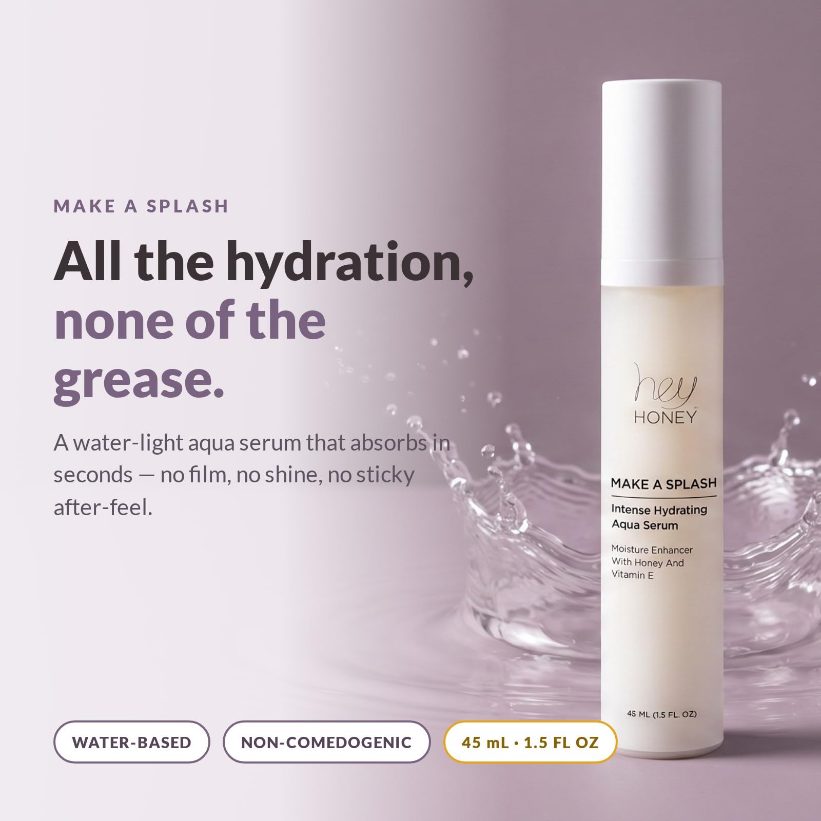 Hey Honey Skincare Make A Splash | Intensiv Hydratisierendes Niacinamid Aqua Gesichtsserum | Intensive Gesichtspflege & Feuchtigkeit mit Anti-Aging-Effekt | 45 ml