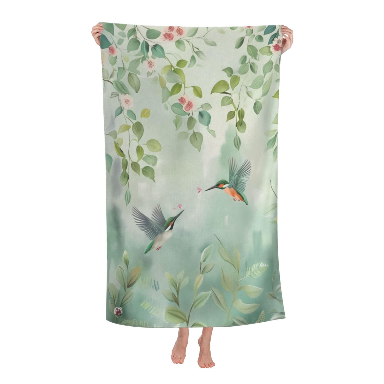 HLBSDM Floral Hummingbird Beach Towel 31inx51in Bird Sand Free Microfiber Bath Towel Ultra Soft Quick Dry Pool Towel Absorbent Towel Lightweight Towel for Swimming Bathroom Decor