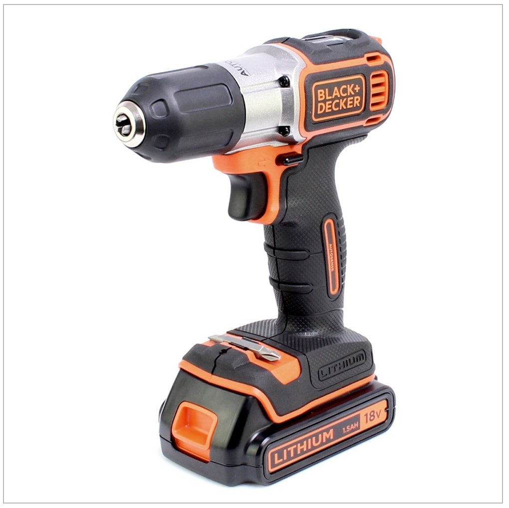 BLACK+DECKER, Trapano/Avvitatore Autosense™ 18V Litio in valigetta con doppia batteria e caricabatterie rapido. ASD18KB-QW