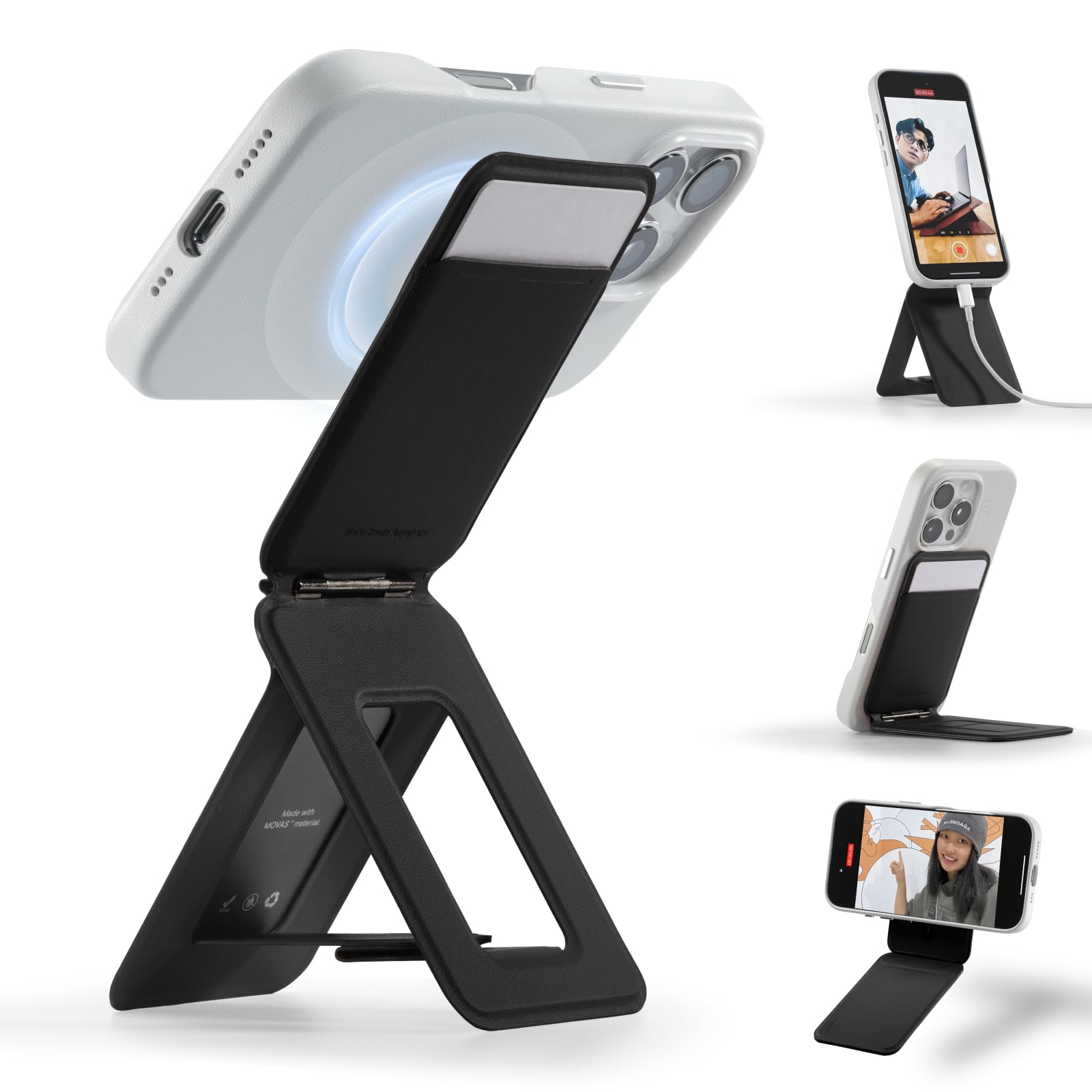 MOFT MagSafe Portefeuille avec trépied pour téléphone, Support de téléphone Compatible NFC, Perche à Selfie Format de Poche, Cuir végétalien MOVAS et Support de Carte magnétique à Angle réglable,