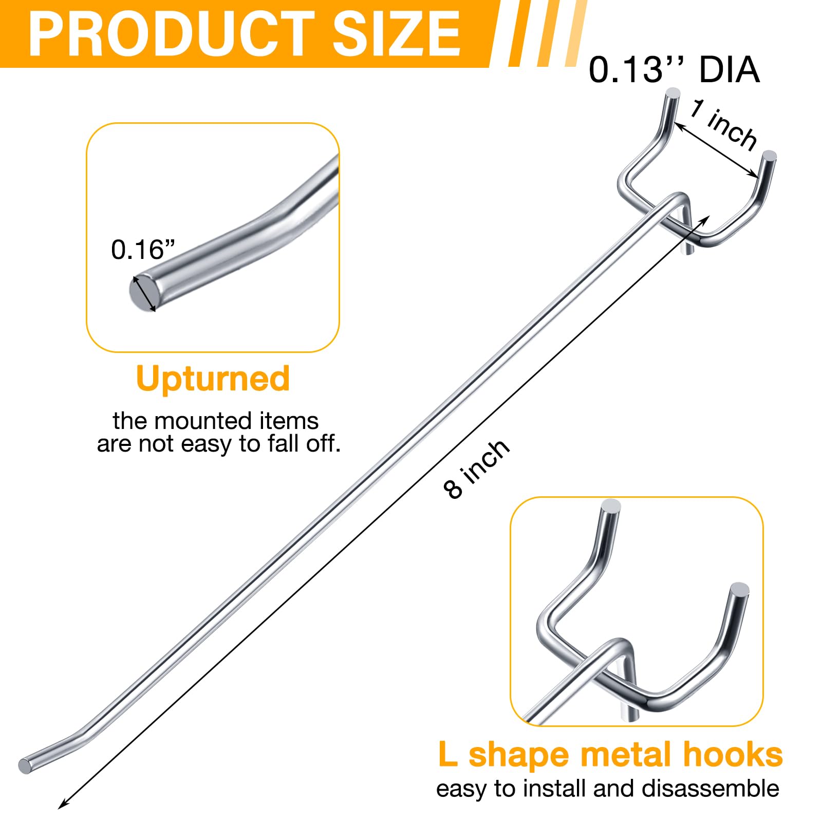 Shimeyao 100 ganchos de acero inoxidable para colgar en la pared, accesorios organizadores de almacenamiento de garaje de 1/8 1/4 (8 pulgadas, plateado)