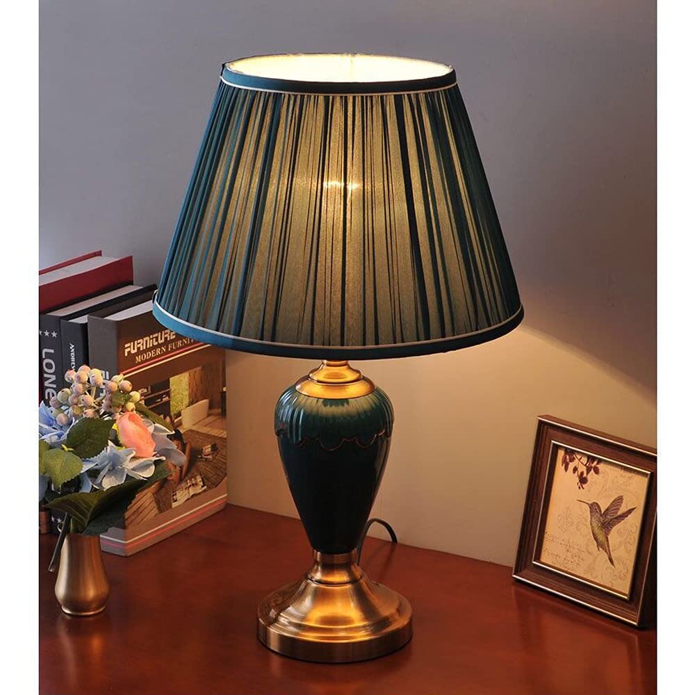 Lámpara de mesa Lámpara de mesa grande de cerámica con pantalla a juego Lámpara de noche para dormitorio Lámpara de mesa de cerámica retro americana para sala de estar Lámpara de escritorio para mesit