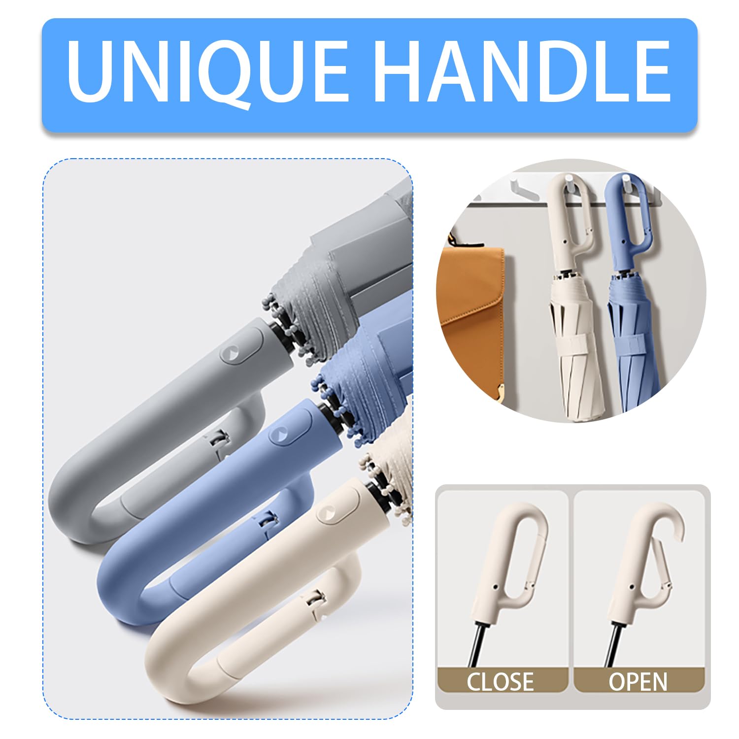 erised's bifrost Automatica Ombrello Pieghevole con Maniglia a Moschettone,Pieghevole Compatto,Anti UV, Aole Oioggia, 8 stecche, Uomo e Donna,Viaggio
