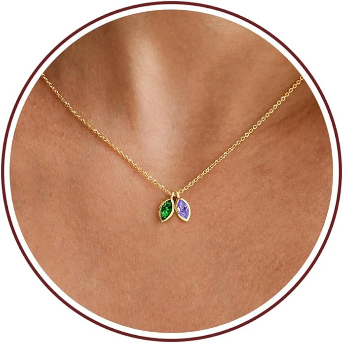 Birthstone Necklace for Women Dainty Gold Necklace with 2 Birthstone Christmas Stocking Stuffers Teen Girl Gifts Trendy Stuff Birthday Gift Moms 2025 Graduation Gift Adjustable Anniversary Jewelry for Daughter Girlfriend Friend