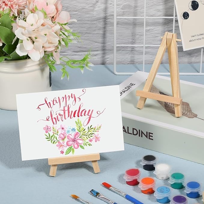 KRYTONE® 6 Inch Natural Wooden Mini Easel Stand Artist Easel Wood Artist Triangle Cards Stand Tripod Small for Display Tabletop Canvas Stand for Painting Arts Crafts Easels for Display Card Photo (15) PC 1