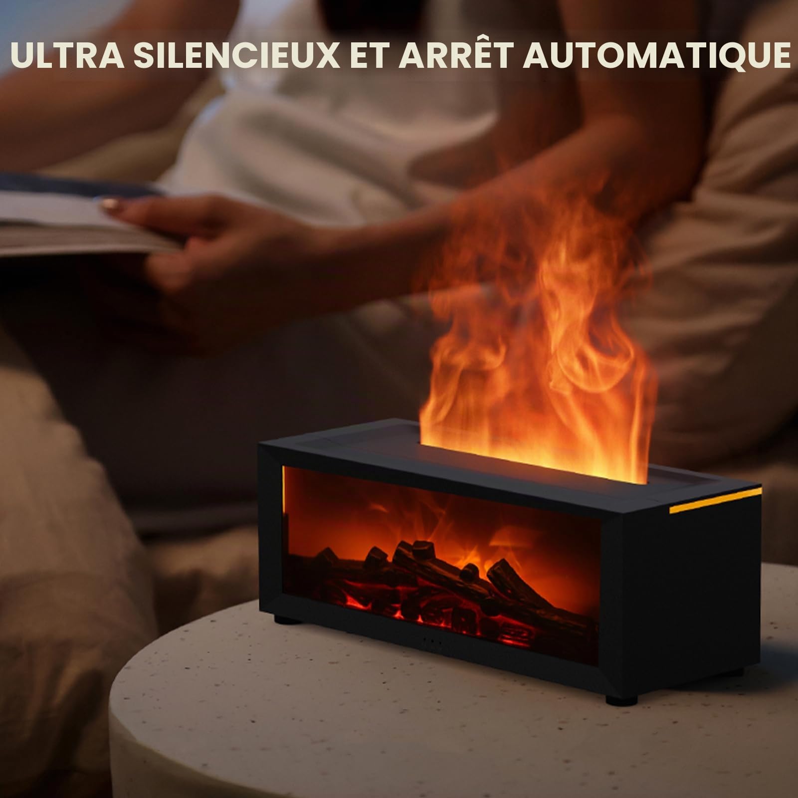 WingFly Diffuseur de cheminée avec 7 lumières de couleur, diffuseur d'huiles essentielles de 150 ml avec minuterie et arrêt automatique sans eau pour la maison ou le yoga (noir)