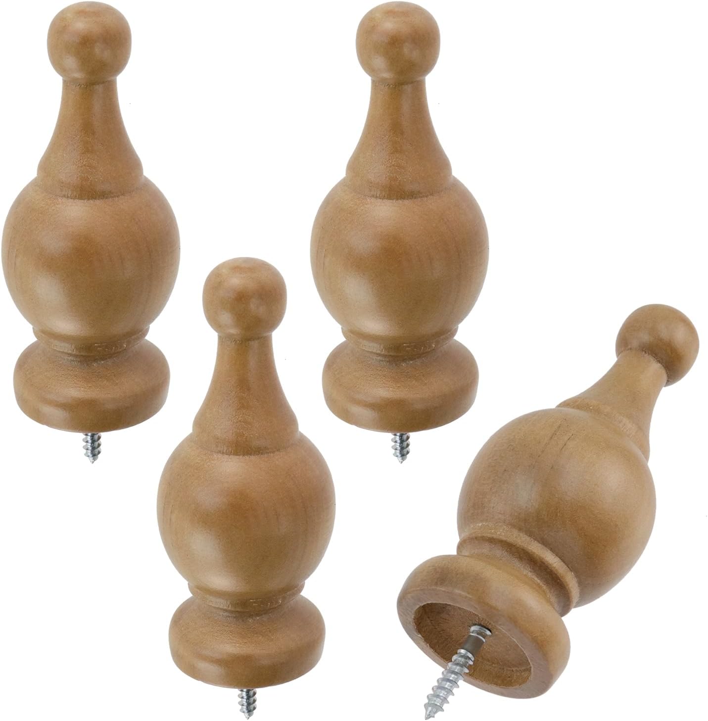T Tulead Wood Finials for Curtain Rods, Decorative Screw on End Caps Curtain Drapery Rod Finials Replacement 1.1-Inch, Wood Color, 4PCS Wood, 1.1", 4PCS